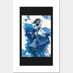 Flamenco Dancer - Watercolor Blue Posters and Art